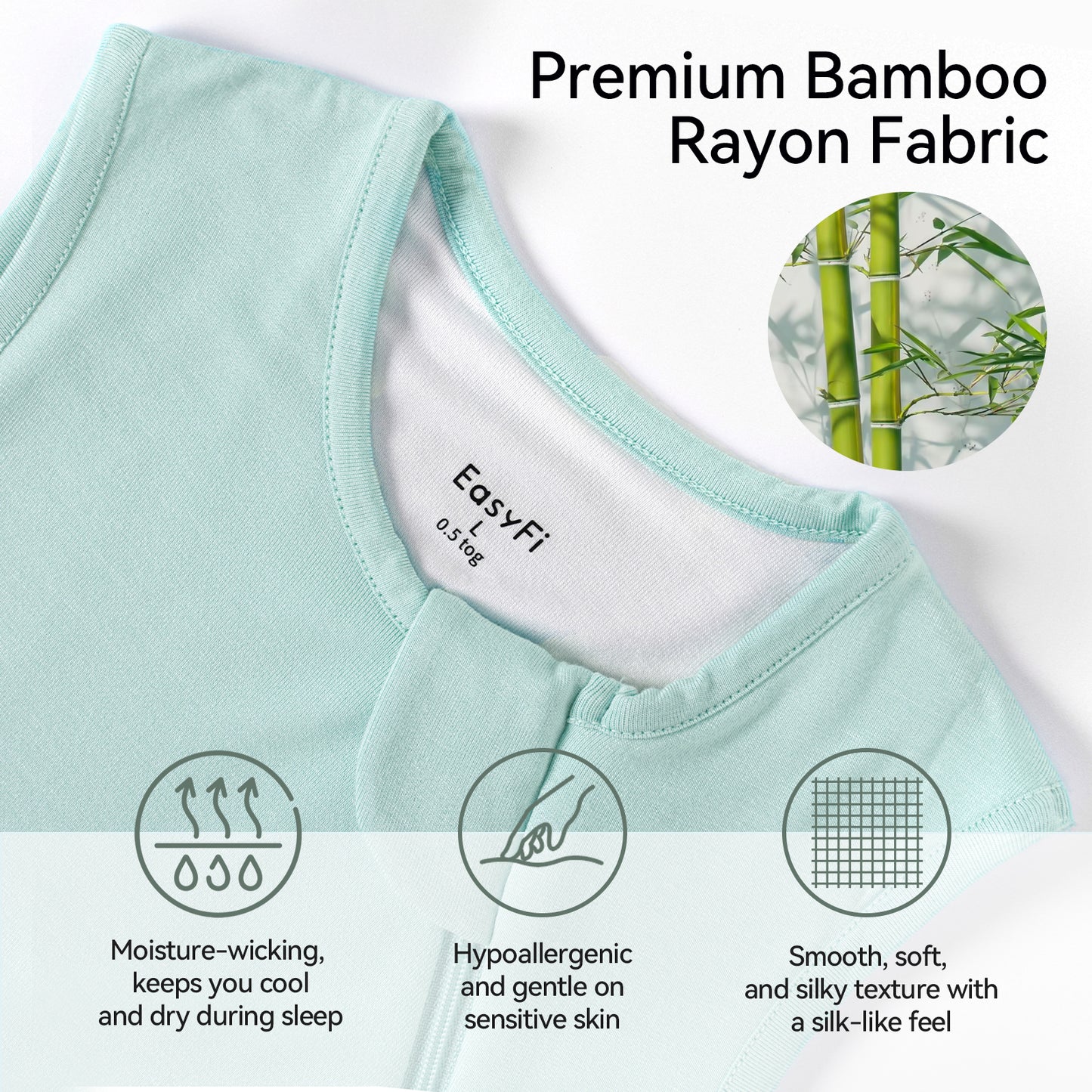 EasyFi Rayon Made From Bamboo Sleep Sack 0.5 Tog 0-36 Months Summer Sleep Sack 2-Way Zipper Super Soft Viscose Sleeping Bag Lightweight Baby Wearable Blanket Thin Greed