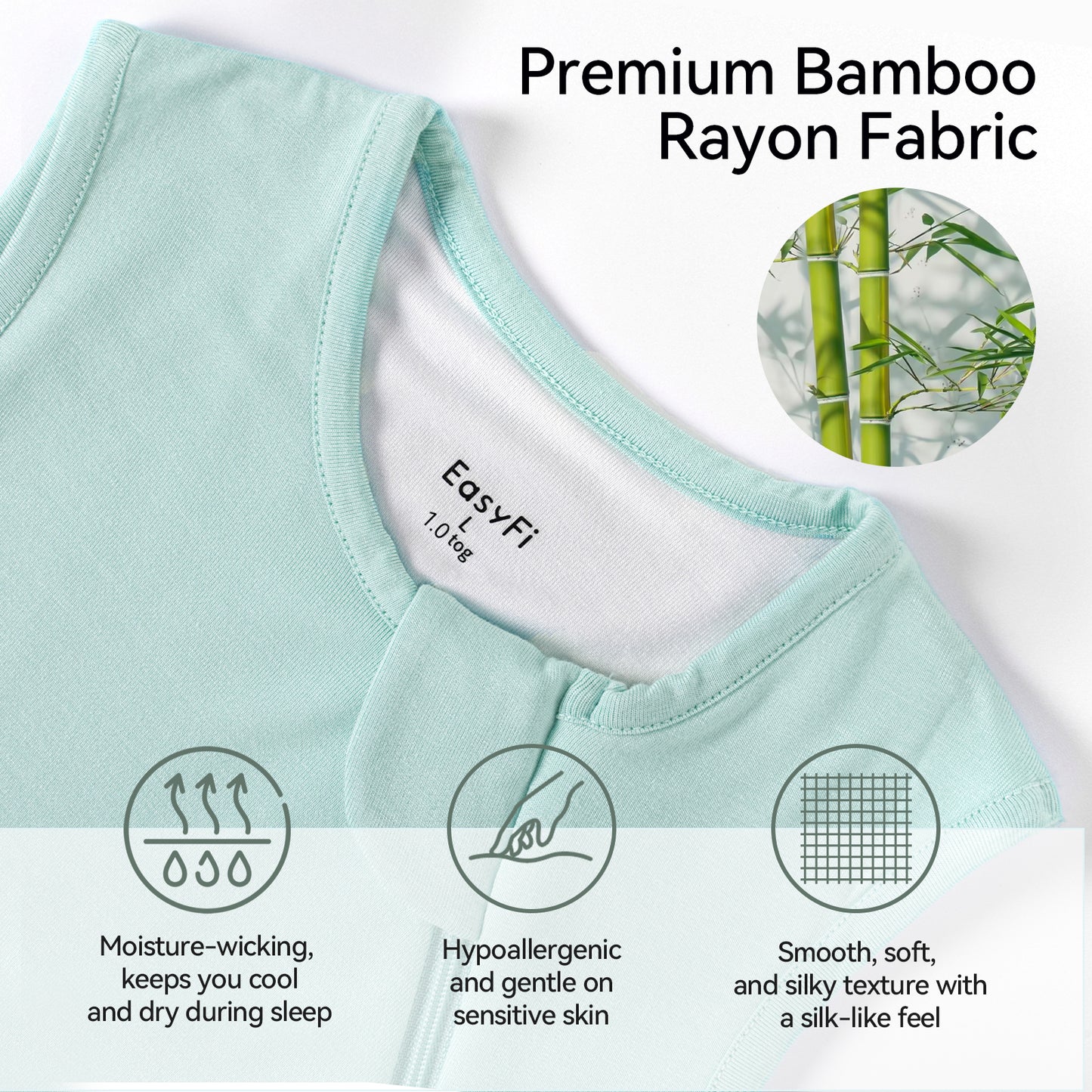 EasyFi Rayon Made from Bamboo Toddler Sleep Sack with Feet 1.0 Tog Baby Sleep Sack 6-48 Months Ultra Soft Baby Wearable Blanket with Legs Unisex Sleeping Bag with 2-Way Zipper Green
