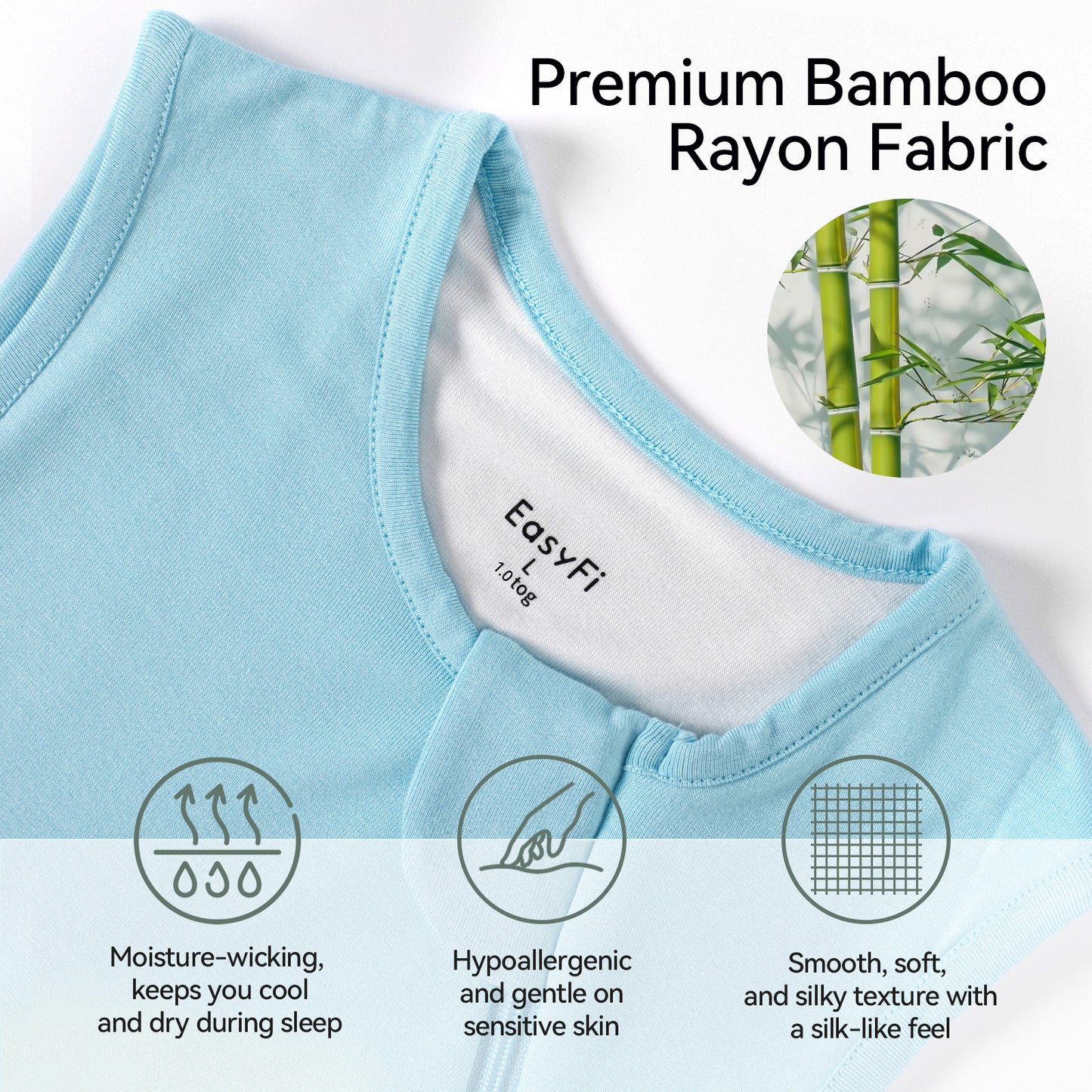 EasyFi Rayon Made from Bamboo Toddler Sleep Sack with Feet 1.0 Tog Baby Sleep Sack 6-48 Months Ultra Soft Baby Wearable Blanket with Legs Unisex Sleeping Bag with 2-Way Zipper Blue