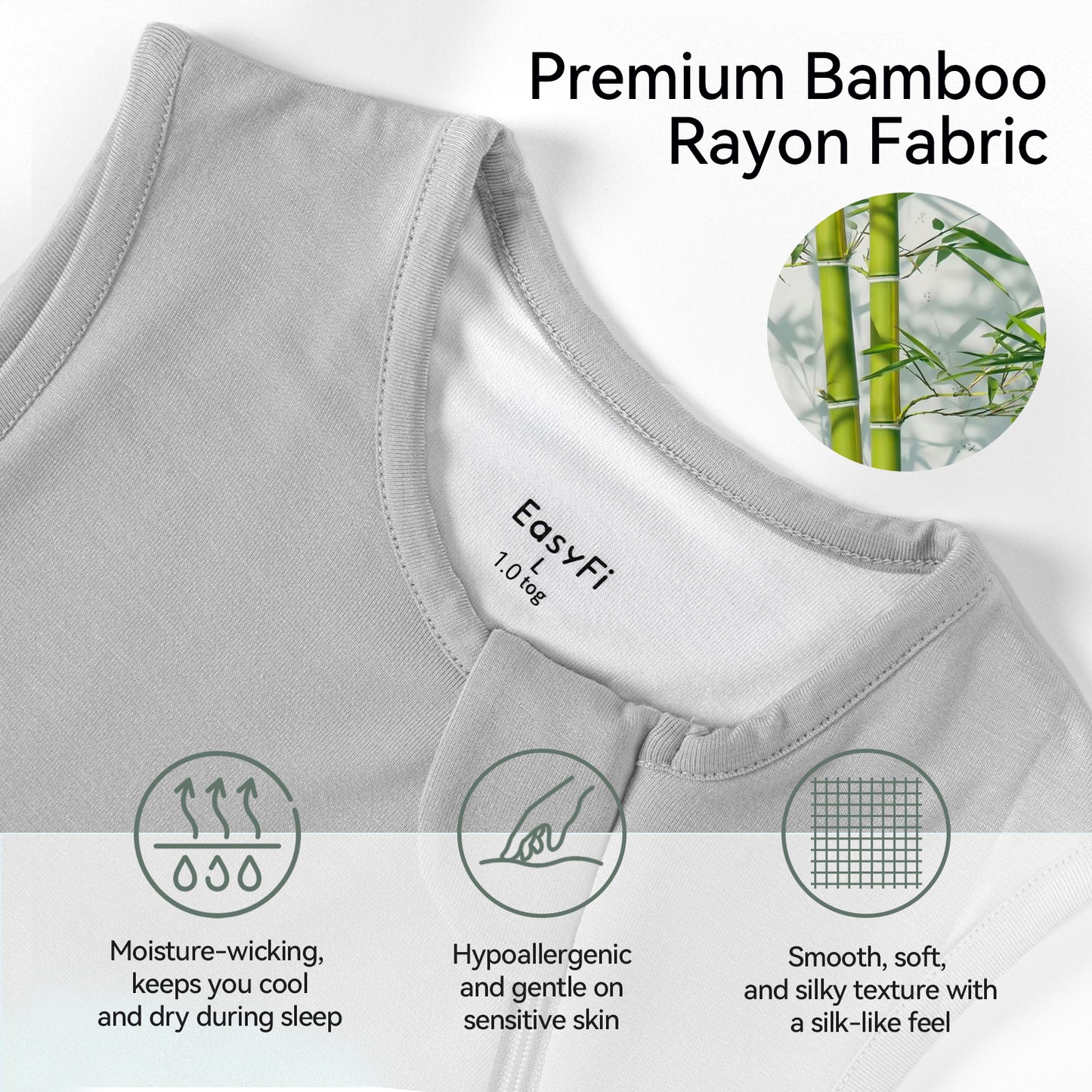 EasyFi Rayon Made from Bamboo Toddler Sleep Sack with Feet 1.0 Tog Baby Sleep Sack 6-48 Months Ultra Soft Baby Wearable Blanket with Legs Unisex Sleeping Bag with 2-Way Zipper Grey