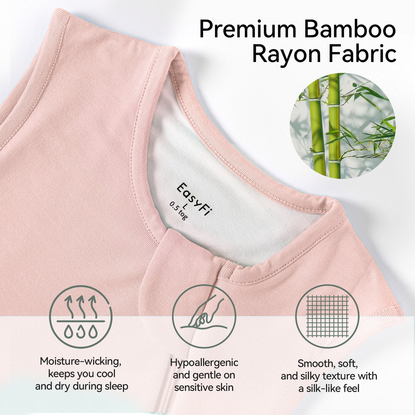 EasyFi Rayon Made From Bamboo Sleep Sack 0.5 Tog 0-36 Months Summer Sleep Sack 2-Way Zipper Super Soft Viscose Sleeping Bag Lightweight Baby Wearable Blanket Thin Pink