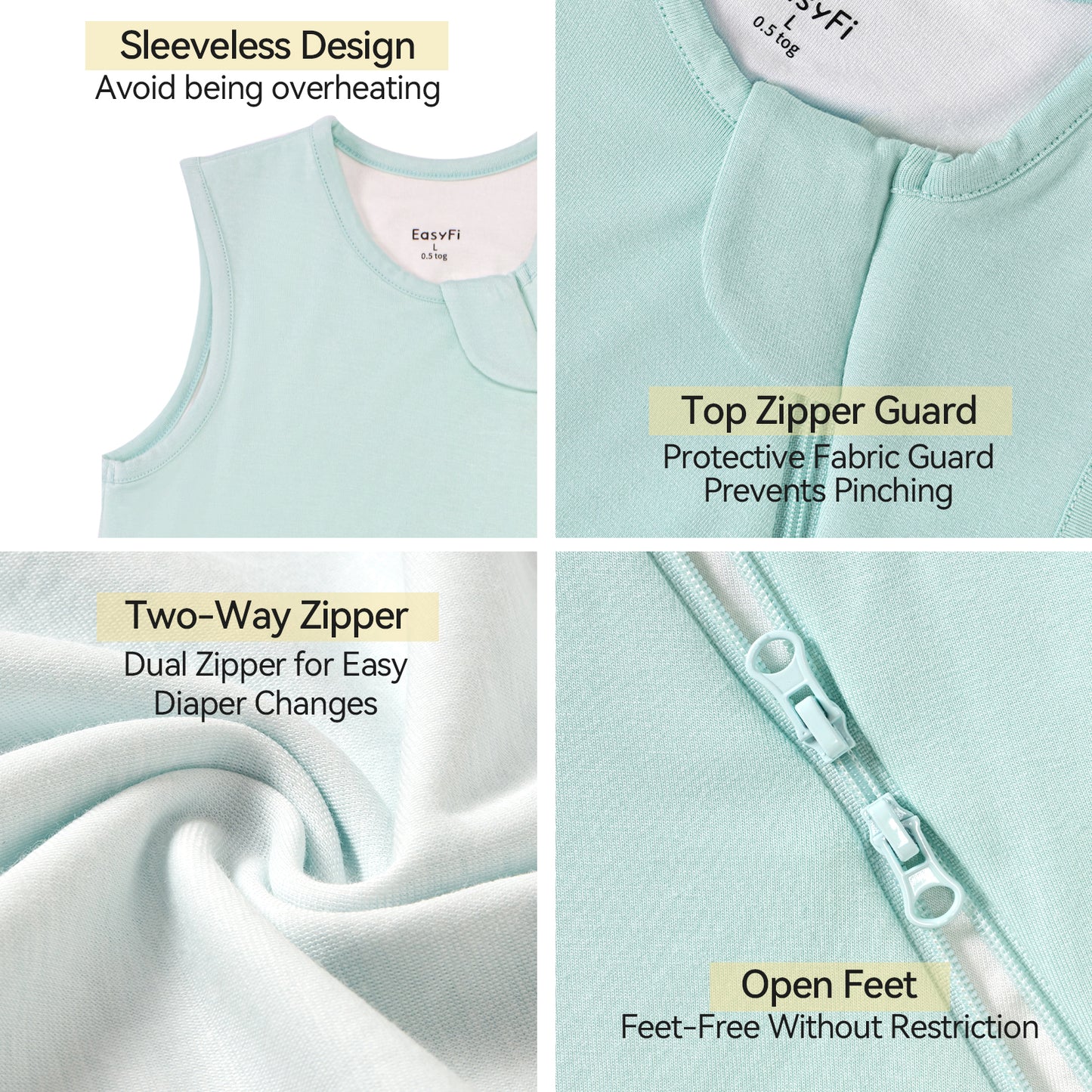 EasyFi Rayon Made From Bamboo Sleep Sack 0.5 Tog 0-36 Months Summer Sleep Sack 2-Way Zipper Super Soft Viscose Sleeping Bag Lightweight Baby Wearable Blanket Thin Greed