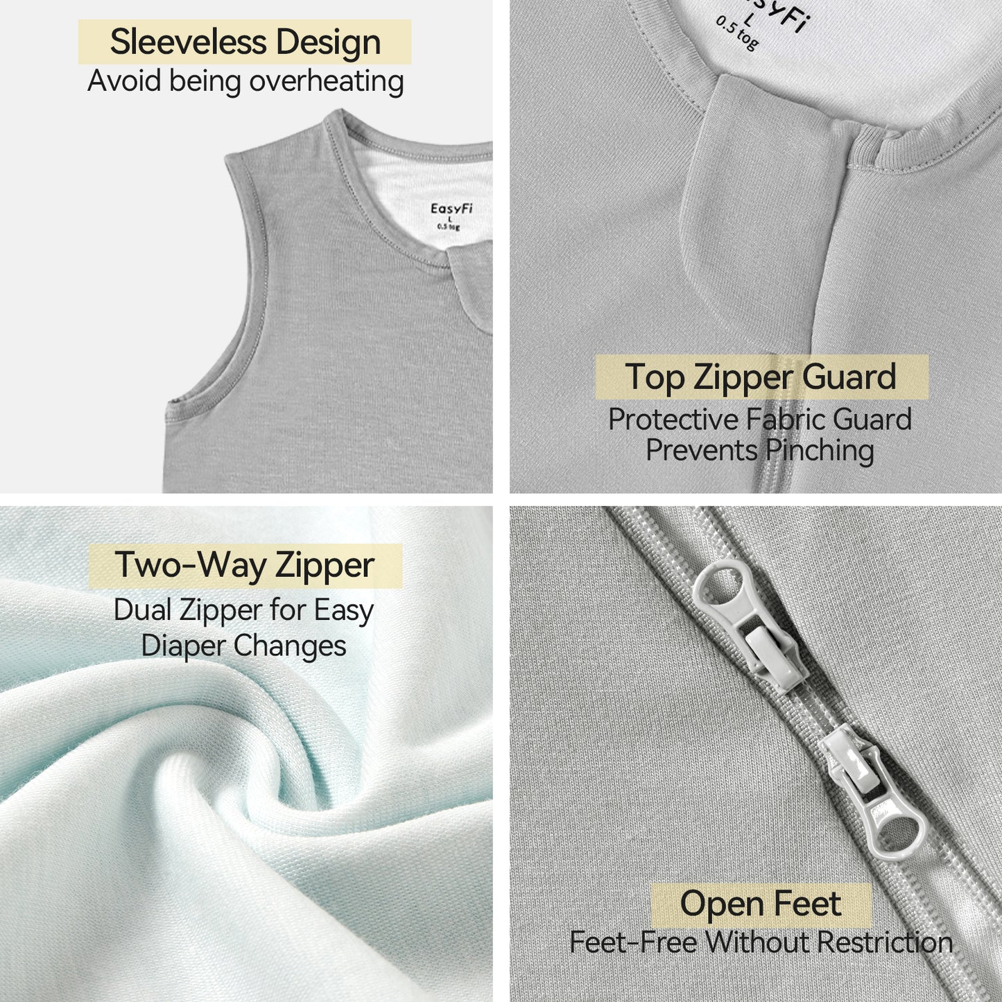 EasyFi Rayon Made From Bamboo Sleep Sack 0.5 Tog 0-36 Months Summer Sleep Sack 2-Way Zipper Super Soft Viscose Sleeping Bag Lightweight Baby Wearable Blanket Thin Grey