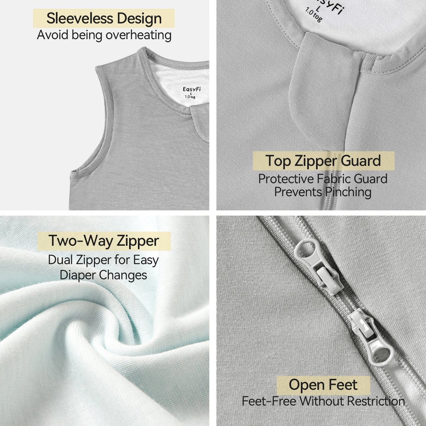 EasyFi Rayon Made from Bamboo Toddler Sleep Sack with Feet 1.0 Tog Baby Sleep Sack 6-48 Months Ultra Soft Baby Wearable Blanket with Legs Unisex Sleeping Bag with 2-Way Zipper Grey