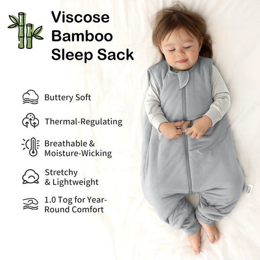 EasyFi Rayon Made from Bamboo Toddler Sleep Sack with Feet 1.0 Tog Baby Sleep Sack 6-48 Months Ultra Soft Baby Wearable Blanket with Legs Unisex Sleeping Bag with 2-Way Zipper Grey