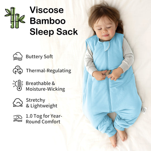 EasyFi Rayon Made from Bamboo Toddler Sleep Sack with Feet 1.0 Tog Baby Sleep Sack 6-48 Months Ultra Soft Baby Wearable Blanket with Legs Unisex Sleeping Bag with 2-Way Zipper Blue
