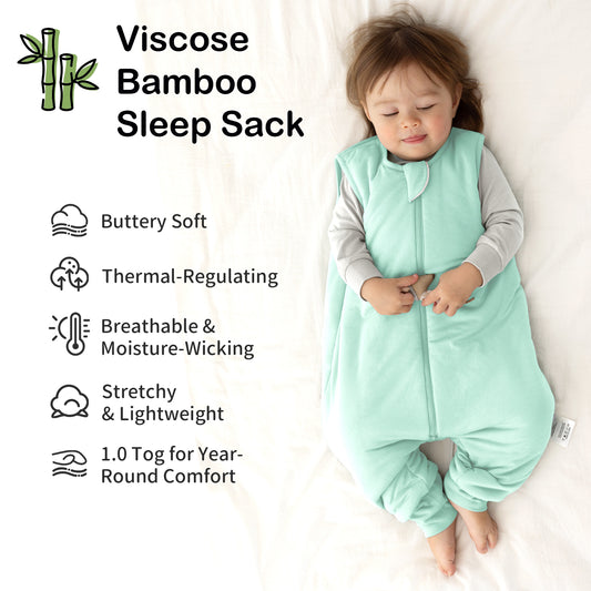 EasyFi Rayon Made from Bamboo Toddler Sleep Sack with Feet 1.0 Tog Baby Sleep Sack 6-48 Months Ultra Soft Baby Wearable Blanket with Legs Unisex Sleeping Bag with 2-Way Zipper Green