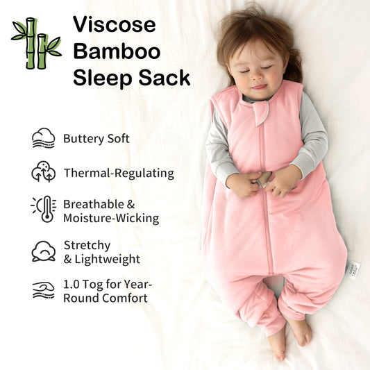 EasyFi Rayon Made from Bamboo Toddler Sleep Sack with Feet 1.0 Tog Baby Sleep Sack 6-48 Months Ultra Soft Baby Wearable Blanket with Legs Unisex Sleeping Bag with 2-Way Zipper Pink