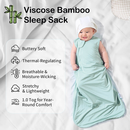 EasyFi Rayon Made From Bamboo Sleep Sack 0.5 Tog 0-36 Months Summer Sleep Sack 2-Way Zipper Super Soft Viscose Sleeping Bag Lightweight Baby Wearable Blanket Thin Greed