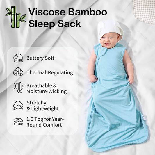 EasyFi Rayon Made From Bamboo Sleep Sack 0.5 Tog 0-36 Months Summer Sleep Sack 2-Way Zipper Super Soft Viscose Sleeping Bag Lightweight Baby Wearable Blanket Thin Blue