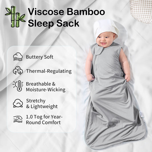 EasyFi Rayon Made From Bamboo Sleep Sack 0.5 Tog 0-36 Months Summer Sleep Sack 2-Way Zipper Super Soft Viscose Sleeping Bag Lightweight Baby Wearable Blanket Thin Grey