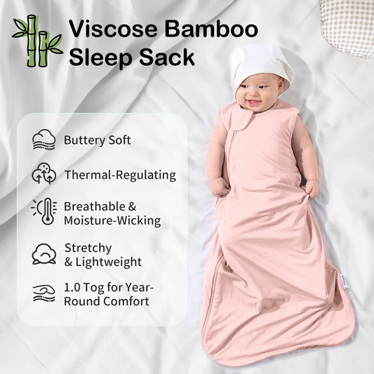 EasyFi Rayon Made From Bamboo Sleep Sack 0.5 Tog 0-36 Months Summer Sleep Sack 2-Way Zipper Super Soft Viscose Sleeping Bag Lightweight Baby Wearable Blanket Thin Pink