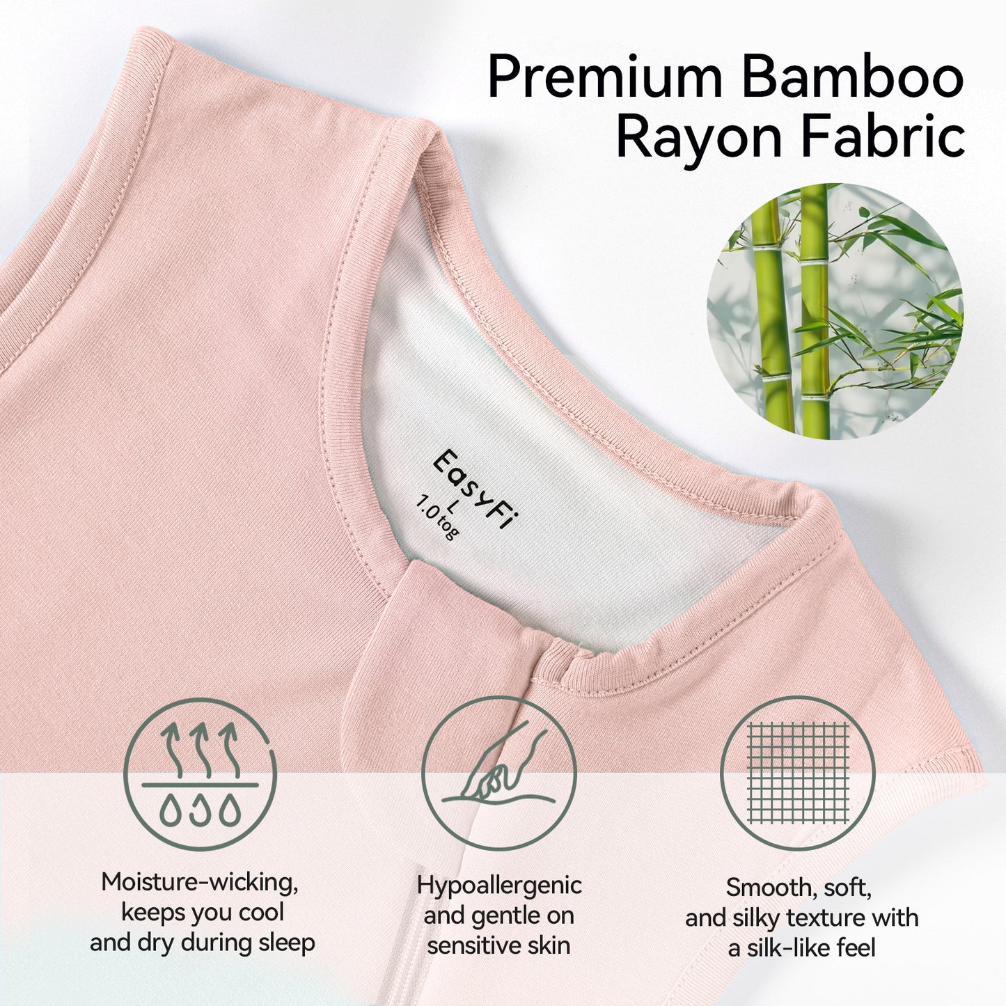 EasyFi Supersoft Rayon Made from Bamboo Sleep Sack 1.0 Tog Baby Sleep Sack 0-36 Months Toddler Sleep Sack 2-Way Zipper Newborn Sleep Sack Infant Sleep Sack Baby Wearable Blanket All-year-around