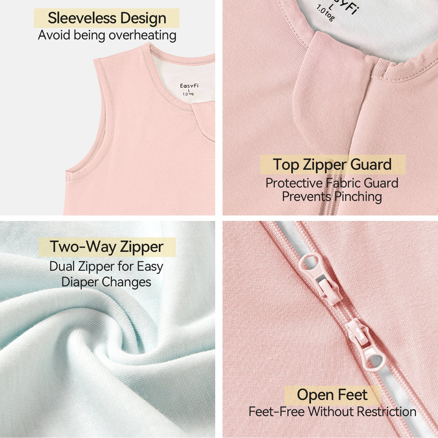EasyFi Supersoft Rayon Made from Bamboo Sleep Sack 1.0 Tog Baby Sleep Sack 0-36 Months Toddler Sleep Sack 2-Way Zipper Newborn Sleep Sack Infant Sleep Sack Baby Wearable Blanket All-year-around